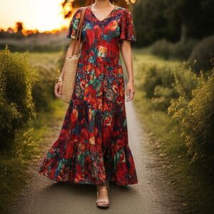 Soft Surroundings Fairy Coastal Cowgirl Prairie Boho Printemps Maxi Dress